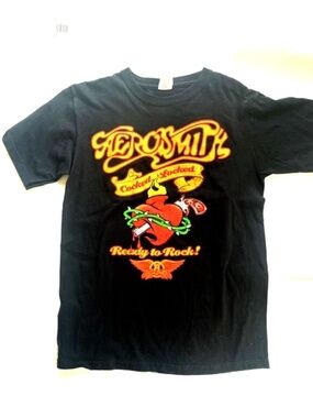 Vintage Aerosmith Cocked Locked Ready to Rock Band Tee T Shirt Size L Black